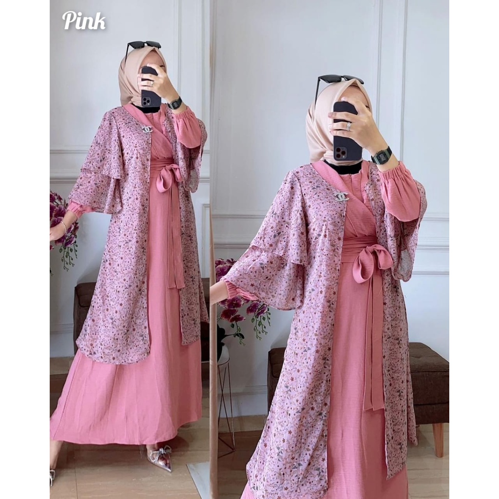 Neva Dress Outer 2in1 / Gamis Rompi Terpisah / Baju Kondangan Pesta Bridesmaid Pernikahan Bahan Cringkel Polos Dan Ceruty Babydoll