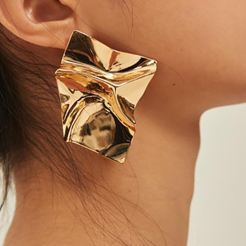 Anting Tusuk Asimetris Model Geometri Bahan Metal Gaya Eropa / Amerika Untuk Wanita