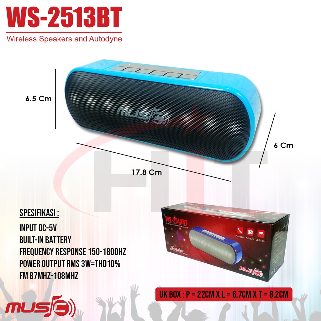 Speaker Bluetooth Wireless WSTER LED Light Stereo MUSIC WS-2513BT