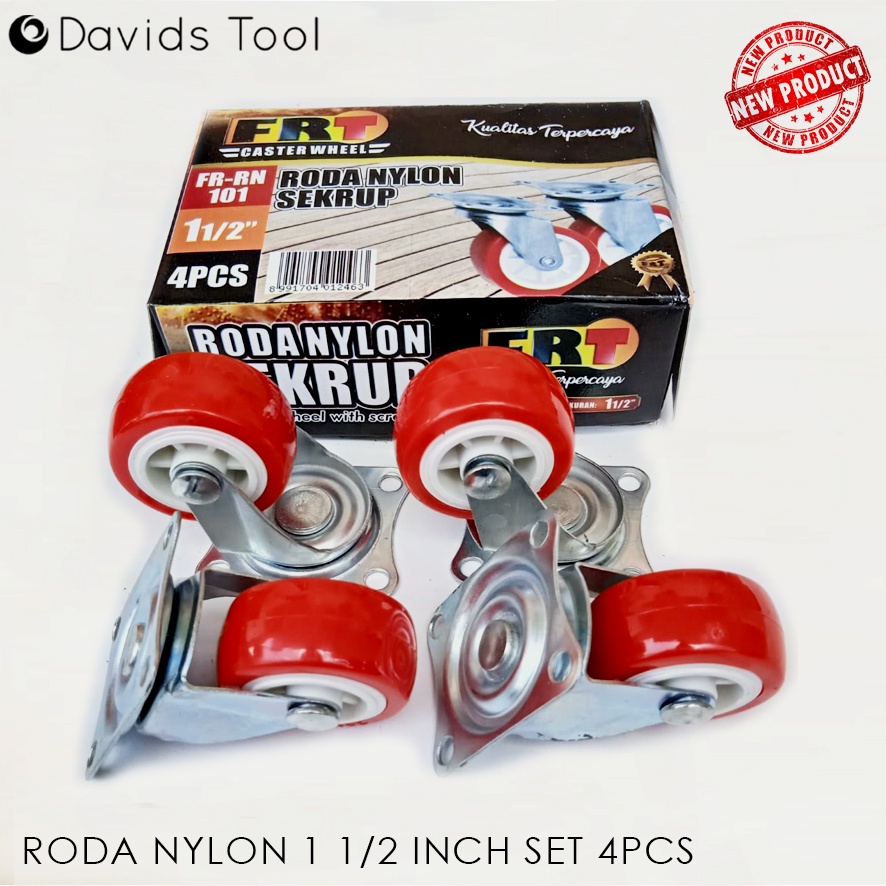 Roda Troli Kecil Koper Ban Pengganti Lemari Meja Karet Nilon 1 1/2 Inch Merah Set