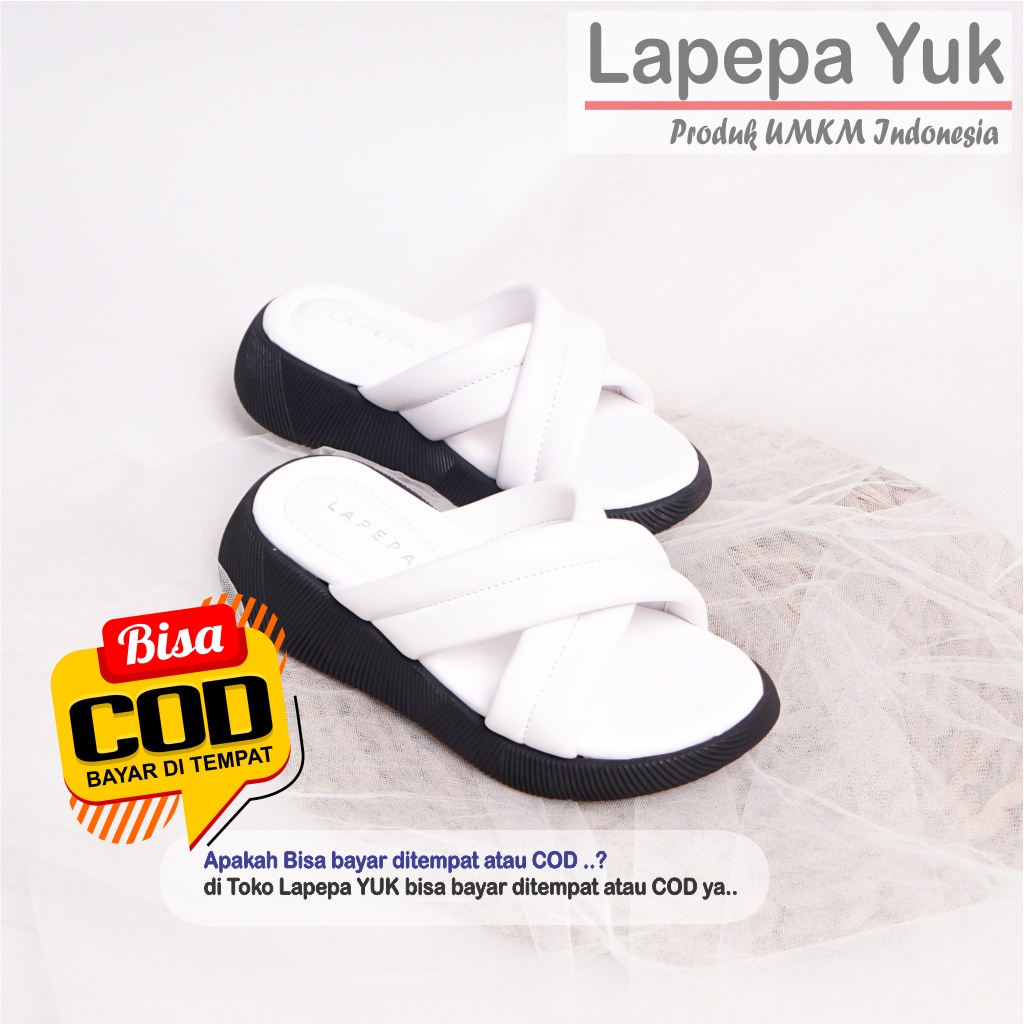 LAPEPA YUK - Sandal Platform Anak Perempuan Usia 2 sampai 10 Tahun NADHIRA KIDS Sendal Anak cewek Wedges Wanita Empuk Model Silang Warna WHITE Putih Strap adek kakak cewe Slop Usia Umur 3 4 5 6 7 8 9 thn Tahun Premium Ori Original Mall Official Store