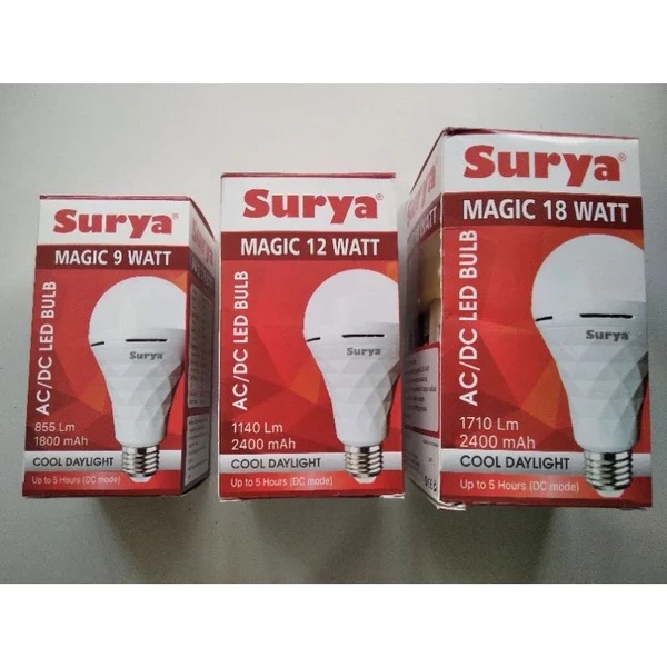 Lampu Bohlam Emergency LED Surya Magic 9W 12W 18W Cahaya Putih Auto On Mati Lampu Original