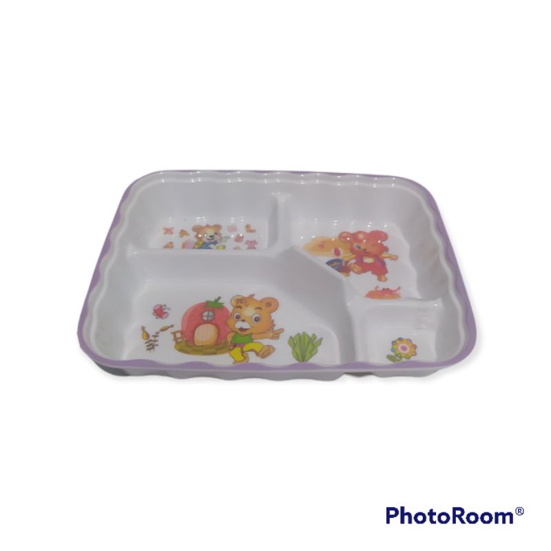 Piring Makan Anak Melamin Kotak Karakter Sekat 4 Panjang 22cm