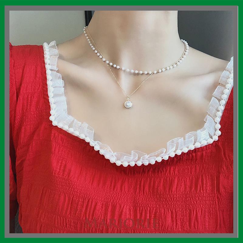 Fashion Retro Mutiara Logam Gaya Korea Kunci Kalung Multilayer Liontin Wanita Rantai Emas Kalung-MJD