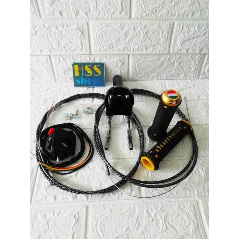 Gas spontan 2 kabel + Handgrip Domino Jalu Cnc + 2 kabel Gas Serat + Saklar On - Off, Untuk = Vixion