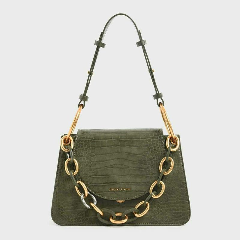 11.11 SALE | CK Croc-Effect Chunky Chain Link Shoulder Bag