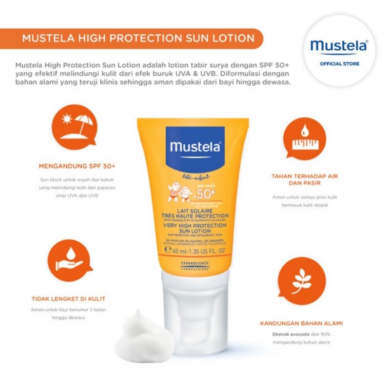 Mustela High Protection Sun Lotion 40 ml &amp; 100 ml/Lotion Tabir Surya Mustela