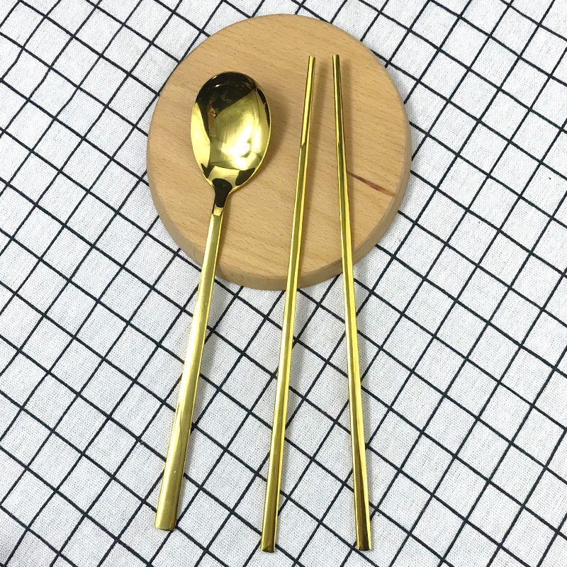 Sendok Sumpit Korea Set Sendok Stainless Emas