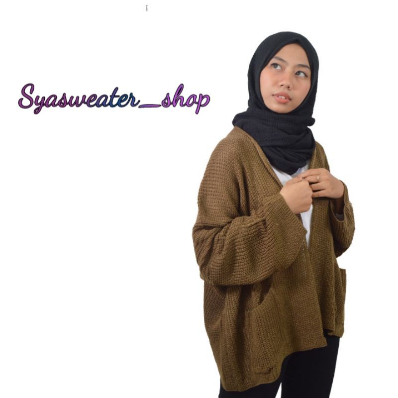 Syasweater -  LOCCY CARDY Cardigan Rajut Wanita Kardigan Tebal Oversize XL-Bronze