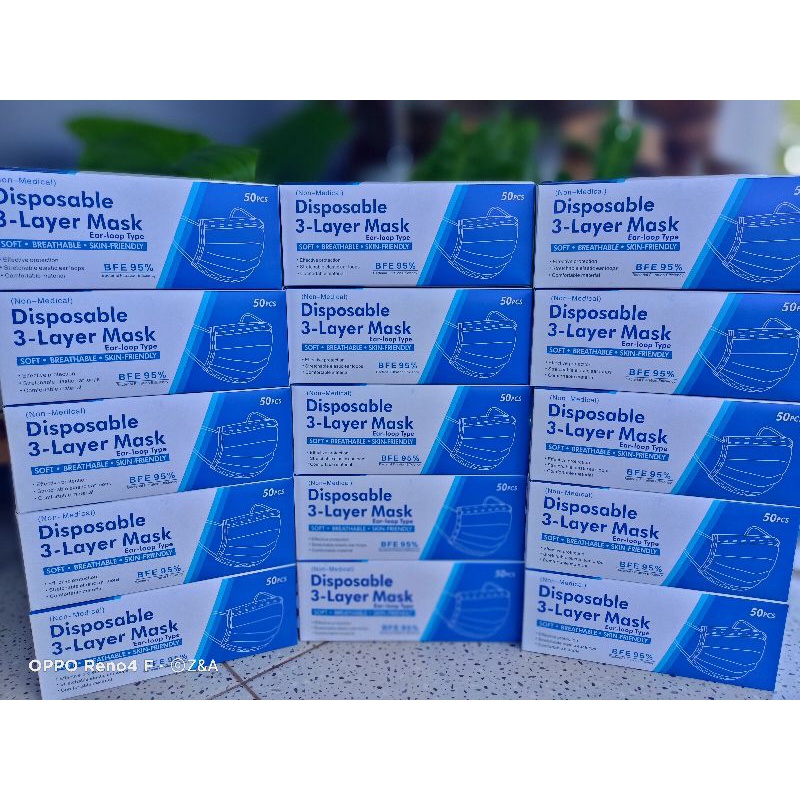 MASKER 3PLY BIRU EARLOOP NON WOVEN FACE MASK - 1 BOX ISI 50