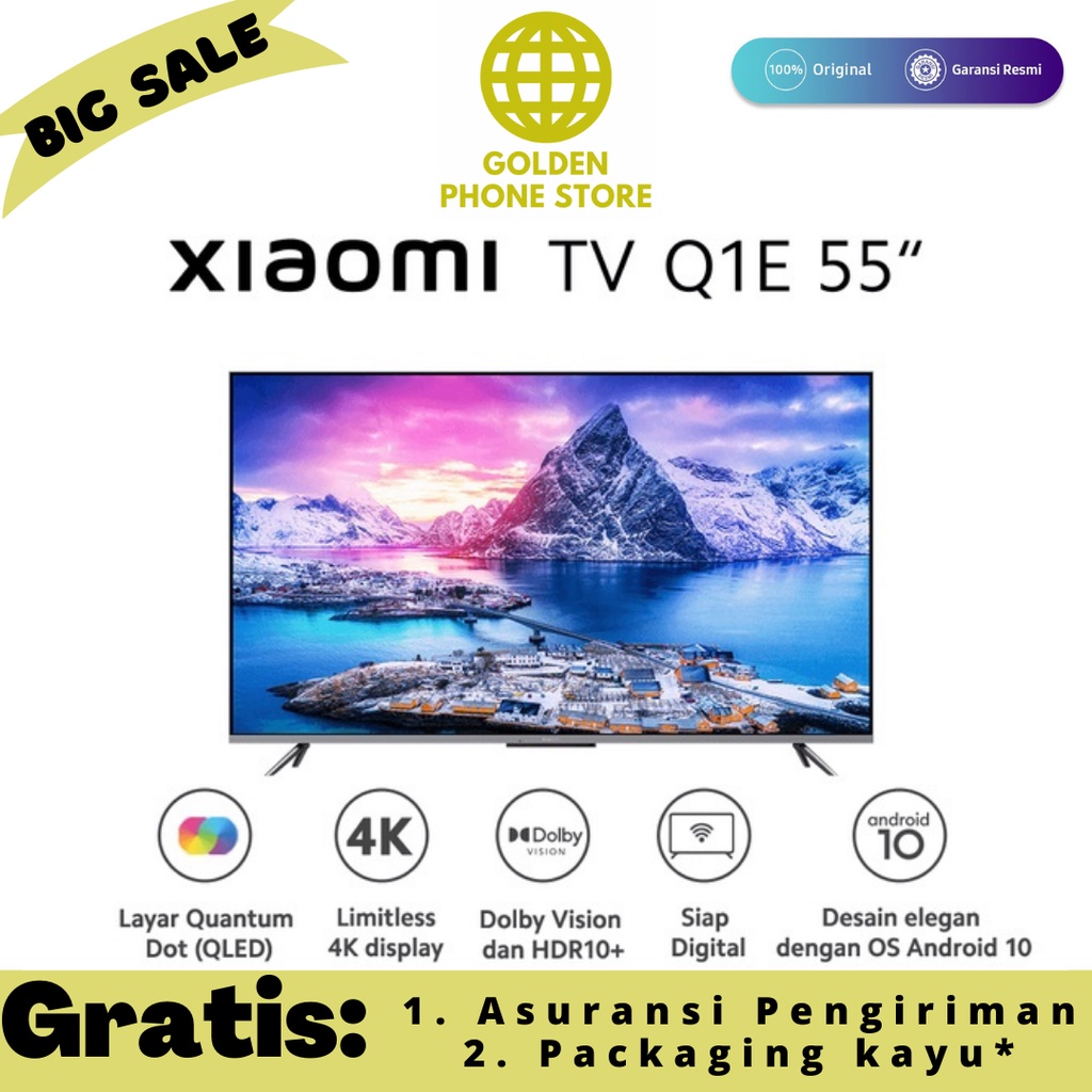 Xiaomi Digital TV Q1E 55&quot; QLED 2022 Layar 4K Ultra HD Dolby Vision® HDR 10+ Android TV™ 10