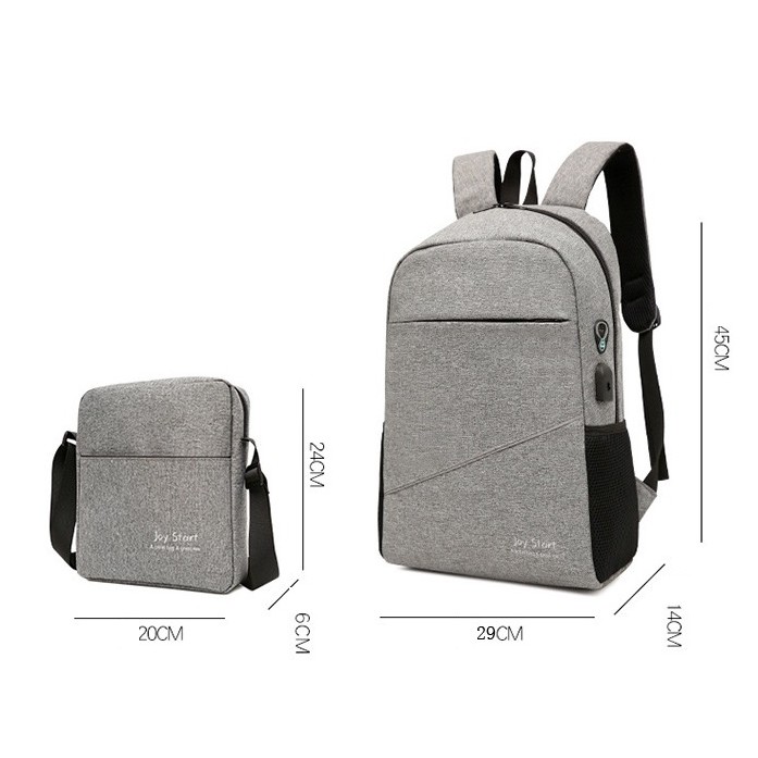 2 in 1 Backpack Laptop USB Port + Tas Selempang Joy Start - BL004