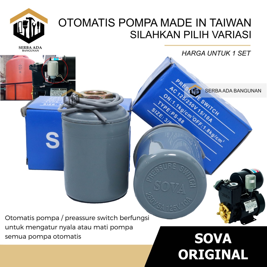 Otomatis Pressure Switch Sova PS-88 (Otomatis Pompa) 3/8&quot; 1/4&quot;