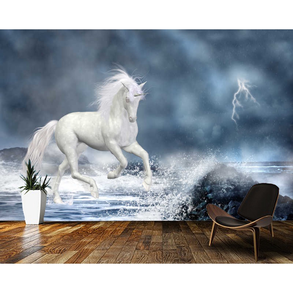 Papel De Parede Wading White Unicorn Fantasy 3d Wallpaper Living