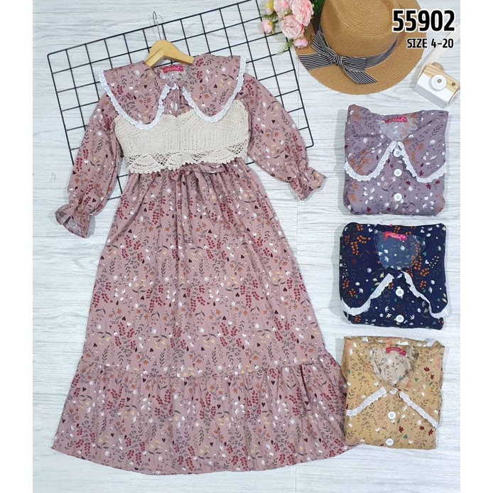 GROSIR 3PCS GAMIS/LONG DRESS BY KIDS CATHERINE SZ 1014 (7-9THN)