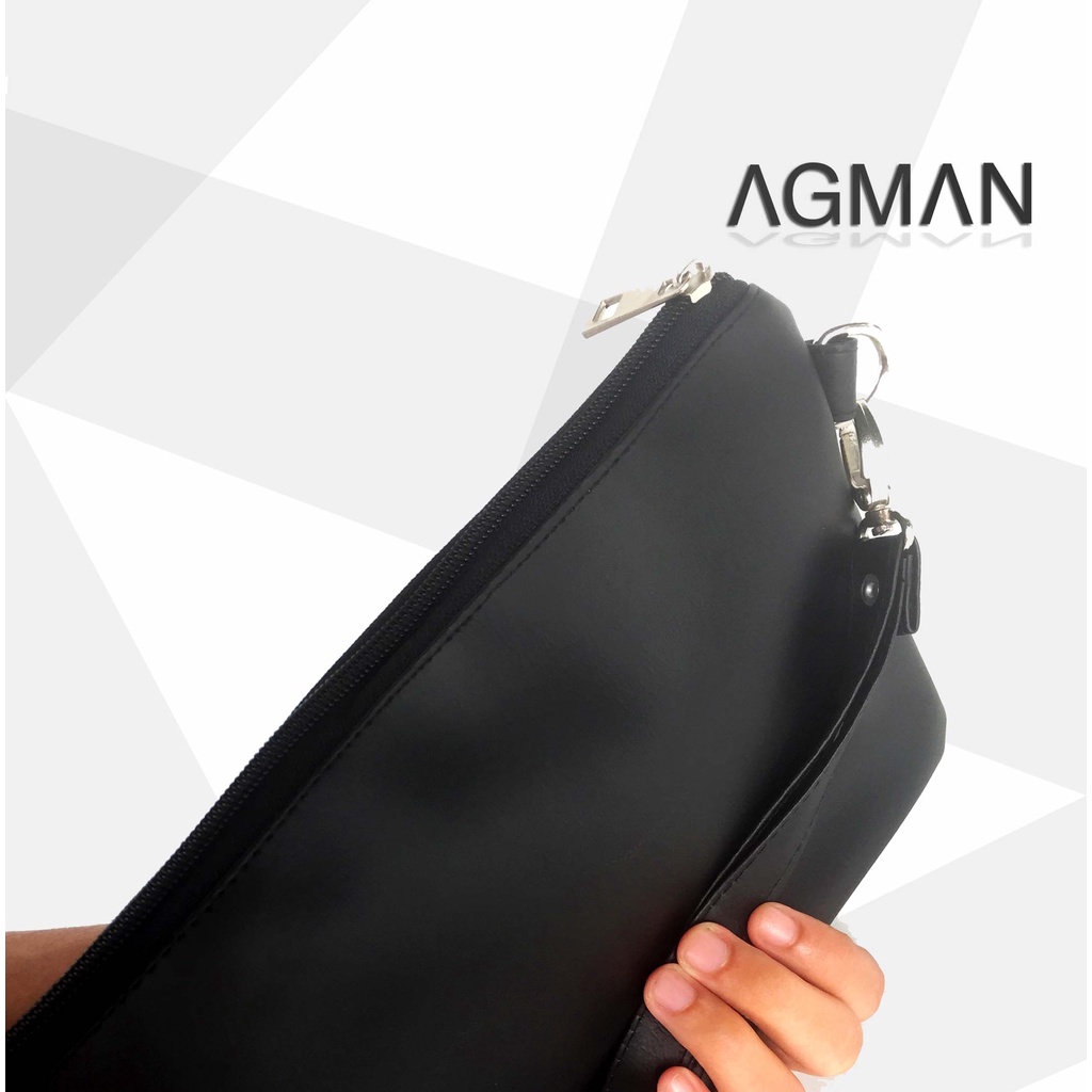 AGMAN Tas Tangan Clutch Kulit Pria Tas Genggam Variasi Warna Hitam Polos Elegan Keren