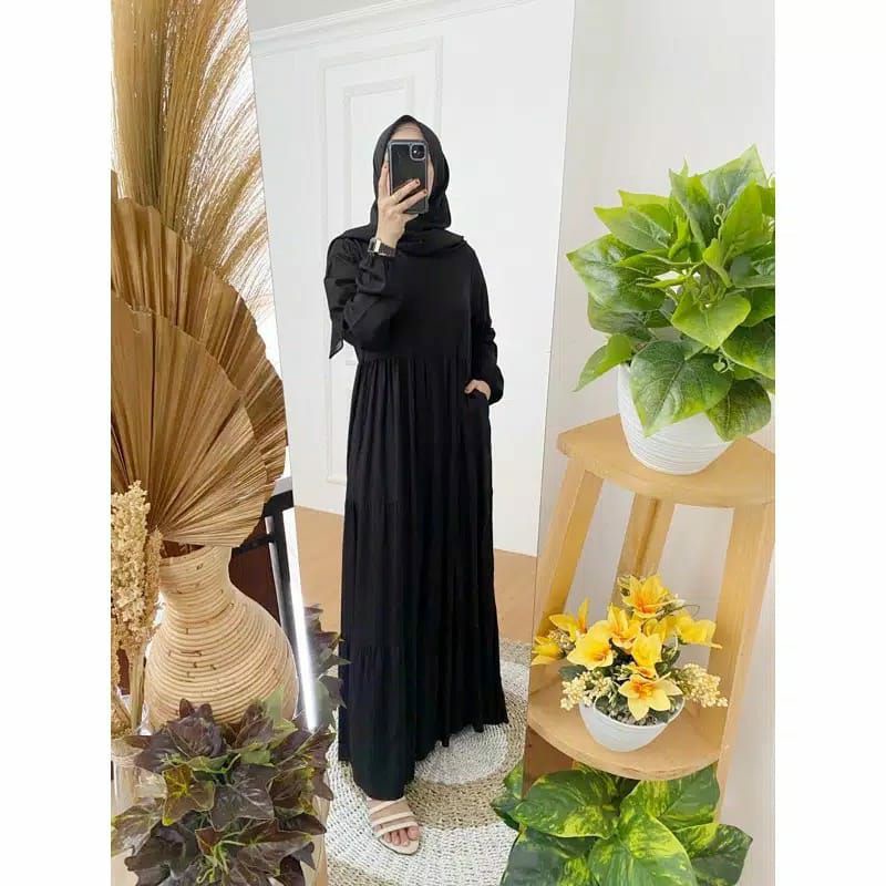 GAMIS RAYON POLOS BUSUI | MAXI SLAVINA RESLETING | HOMEY DRESS TALI PINGGANG