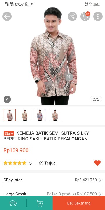 Kemeja Batik Semi Sutra Silky Berfuring Saku  Batik Pekalongan Fashion Pria M L Xl Xxl Kemeja Kantor