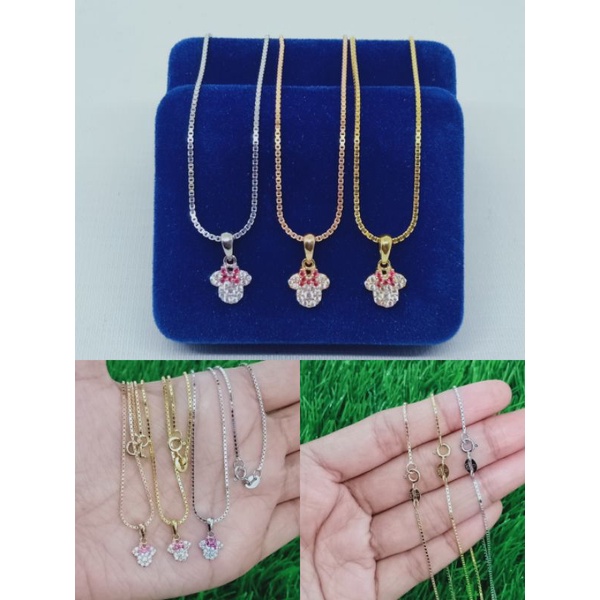 KALUNG PERAK ASLI SILVER 925 LAPIS EMAS/KALUNG ANAK RANTAI ITALI KACA+LIONTIN MICKEY MOUSE MP/ASLI SILVER/FASHION KALUNG ANAK