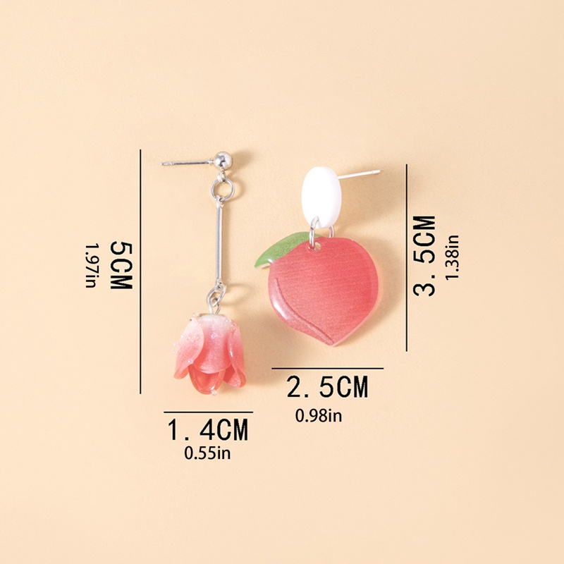 Anting Drop Bentuk Peach Warna Pink Bahan Resin Gaya Korea Untuk Wanita