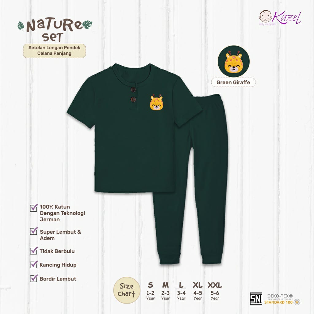 Kazel Setelan Pendek Panjang Nature Set Bordir Unisex (Satu Set Isi 2) - Setelan Anak (KZL-NS/2)