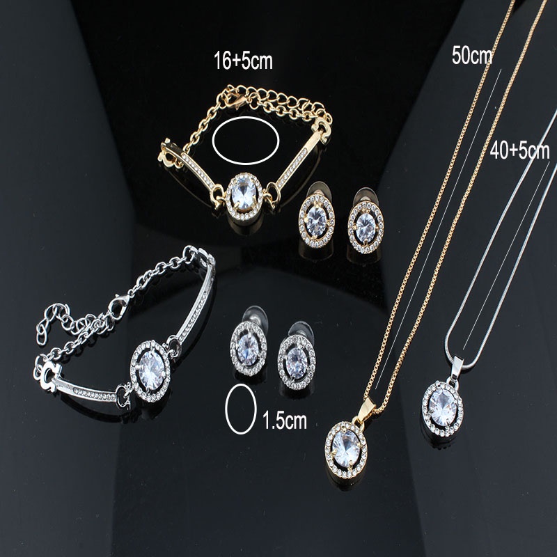 3pcs / Set Kalung + Gelang + Anting Gantung Tusuk Aksen Berlian Imitasi Untuk Perhiasan Wanita / Pernikahan