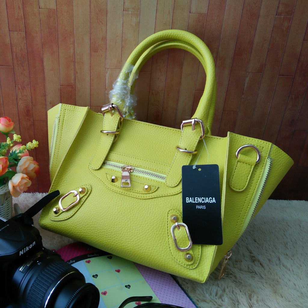Terbatas Tas Wanita Branded Balenciaga Trepez Warna Kuning Kuning Lemon