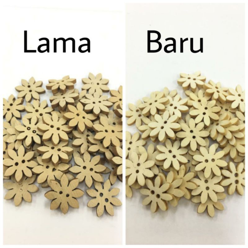 12 PCS - KANCING KAYU MOTIF BUNGA -  POLOS / WARNA WARNI