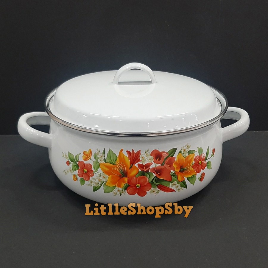 Panci Enamel Saucepot 22cm Putih Bunga
