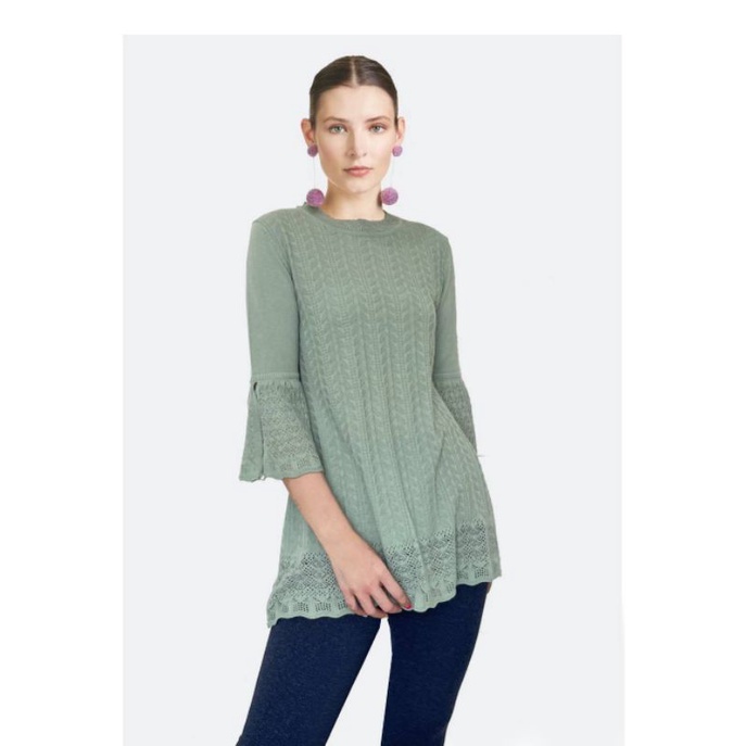 Amelie green n grey crochet knit bellsleeve top