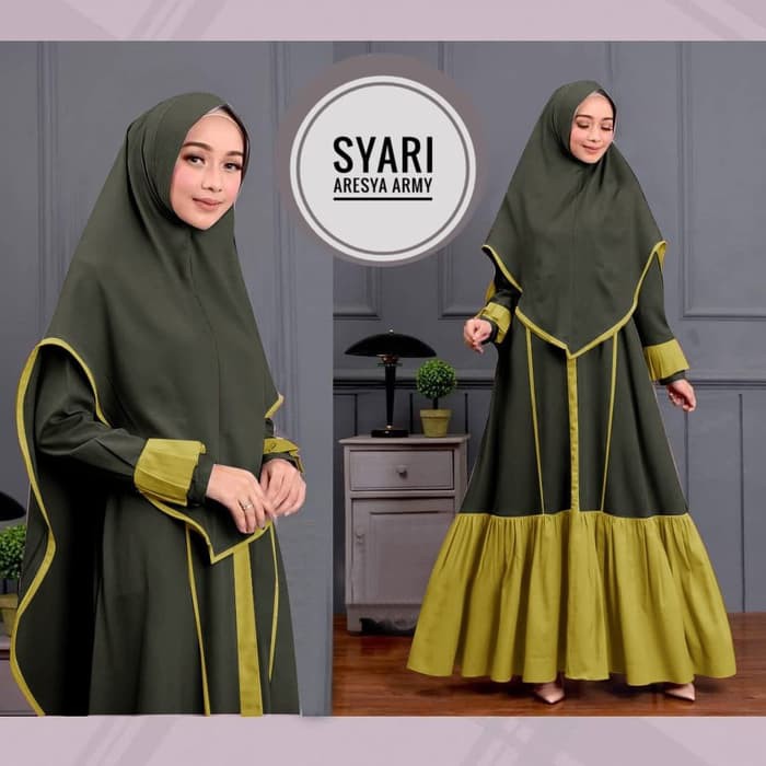 gamis Syari Aresya Army [Gamis 0111] SDZ Baju Gamis Wanita Terbaru