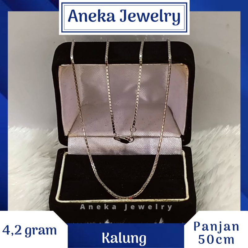 Kalung Italy Santa 50cm, Perak 925, Lapis Emas Putih