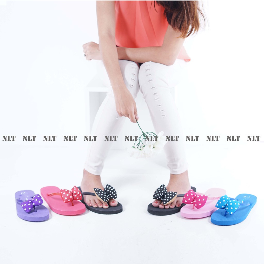 NunuLisaTan -  Sendal SANDAL Teplek Murah SPON JEPIT POLKADOT