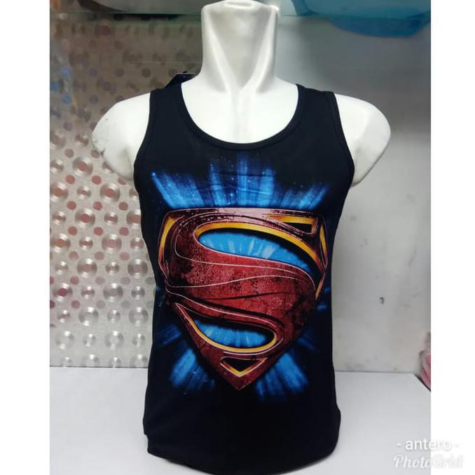 Super Kaos Singlet Gym Fitnes Lekbong Superman - Hitam, Free Size Sale