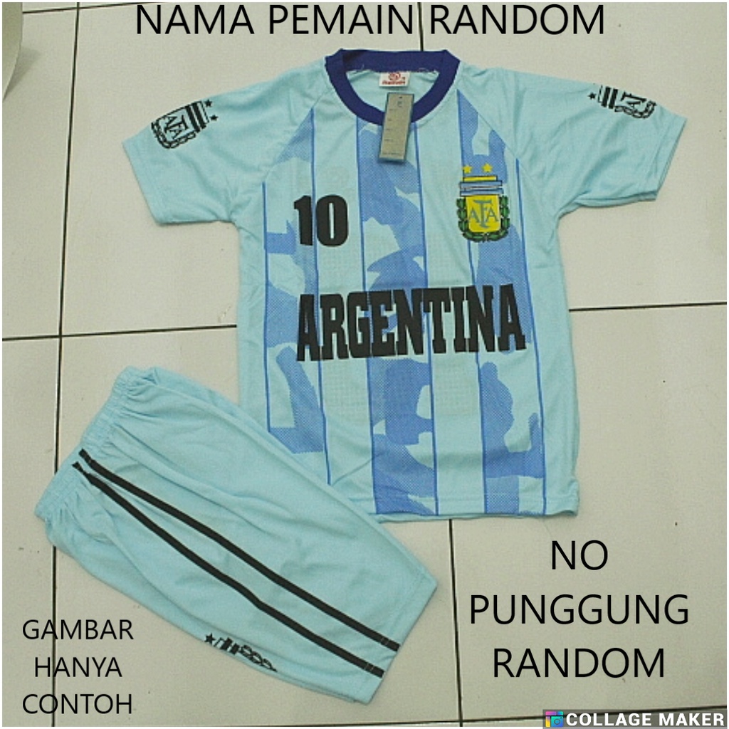 setelan baju bola argentina/setelan bola anak argentina usia 6-12thn
