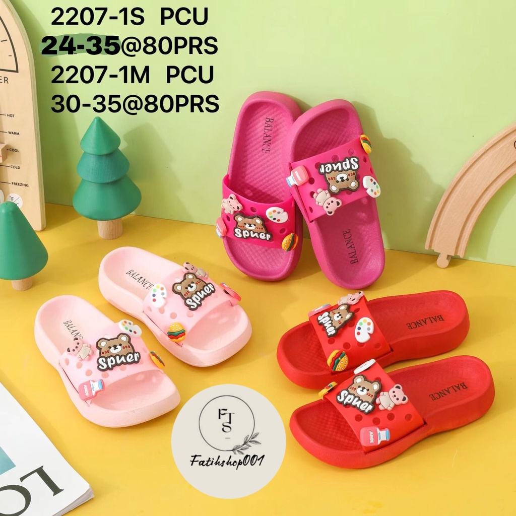 sandal selop anak kecil tanggung jibbitz bear import terbaru 2207-1S (24-35)