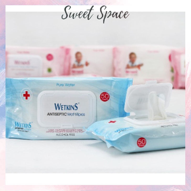 TISSUE BASAH WETKINS ANTISEPTIC 50'S (FLIPTOP) || TISU WET WIPES ANTISEPTIC TISU BAYI [SWEETSPACE]