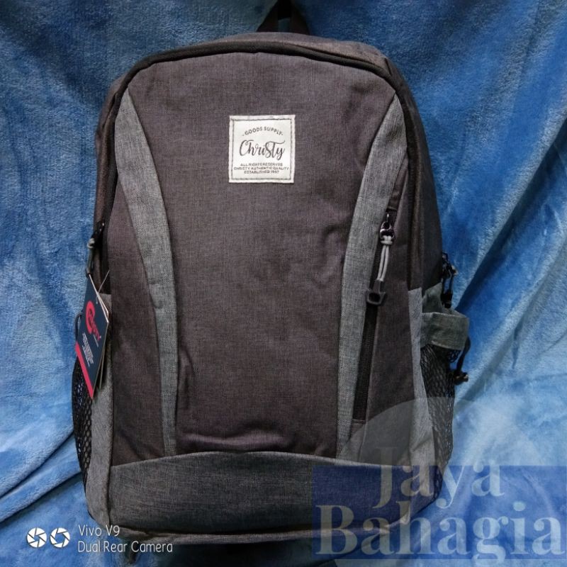Ransel Laptop Kain Tebal Polo Christy Tas Sekolah Kuliah Kerja Pria Wanita