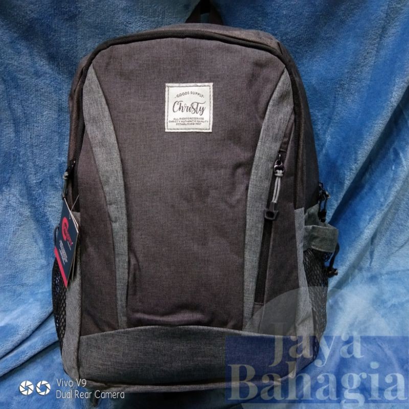 Ransel Laptop Kain Tebal Polo Christy Tas Sekolah Kuliah Kerja Pria Wanita