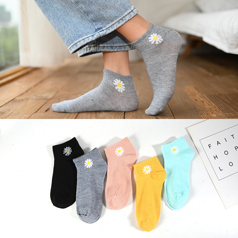 Kaos Kaki Pendek Wanita Import Motif Bunga Krisan - Kaos kaki Pendek Ankle Dewasa Import Korea KK02