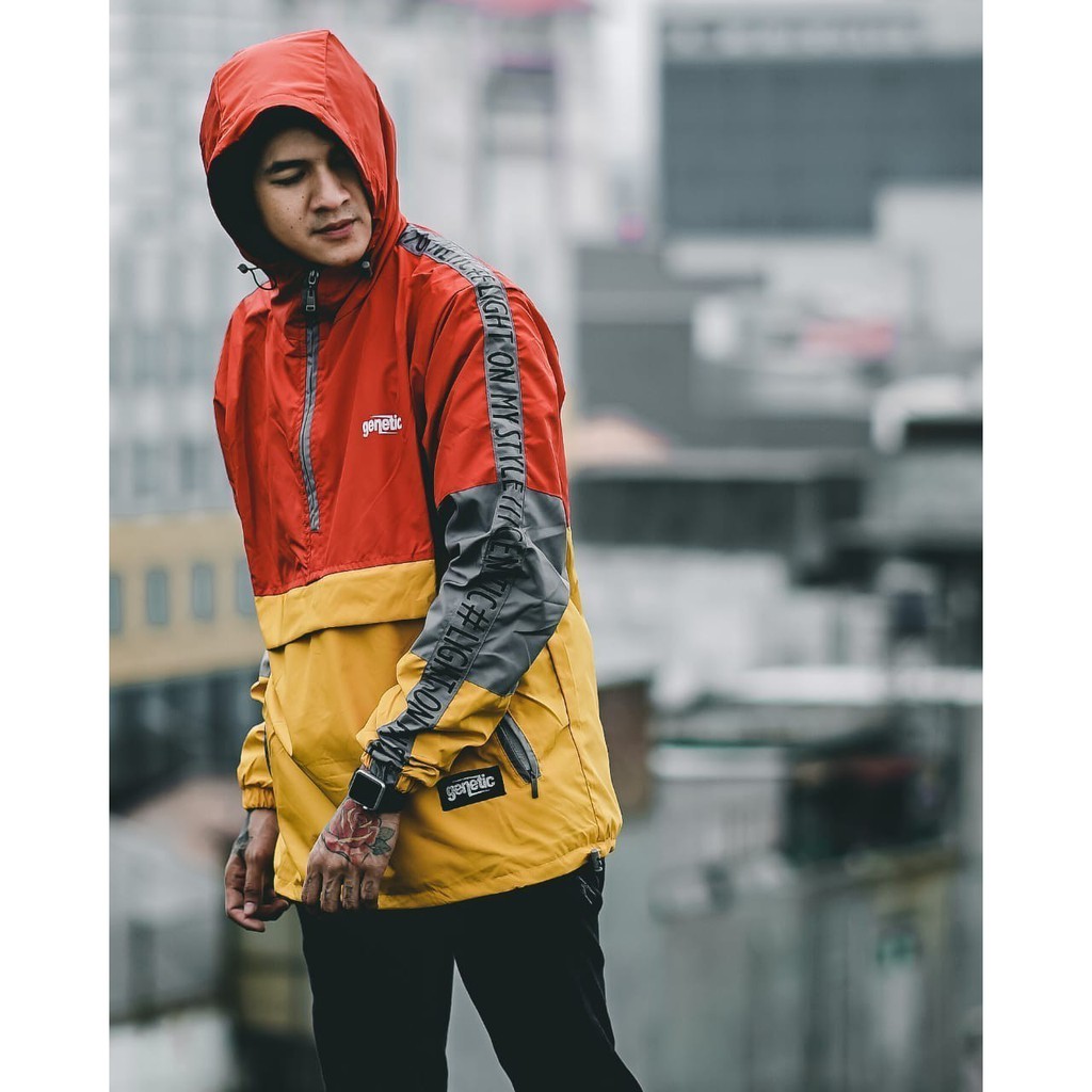 GENIOUS Jaket Cougle 3D Jaket Parasut Pria Orange Kuning