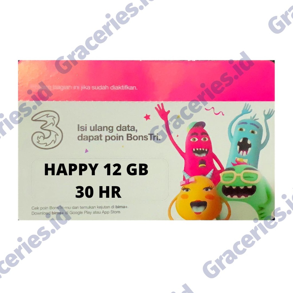 VOUCHER/VOCER TRI/THREE HAPPY 12 GB 30 HARI