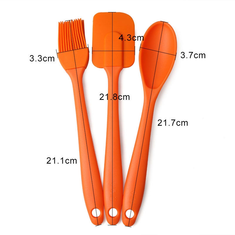 3pcs / set Sendok Spatula Pengikis Bahan Silikon Warna Acak Untuk Alat Memasak