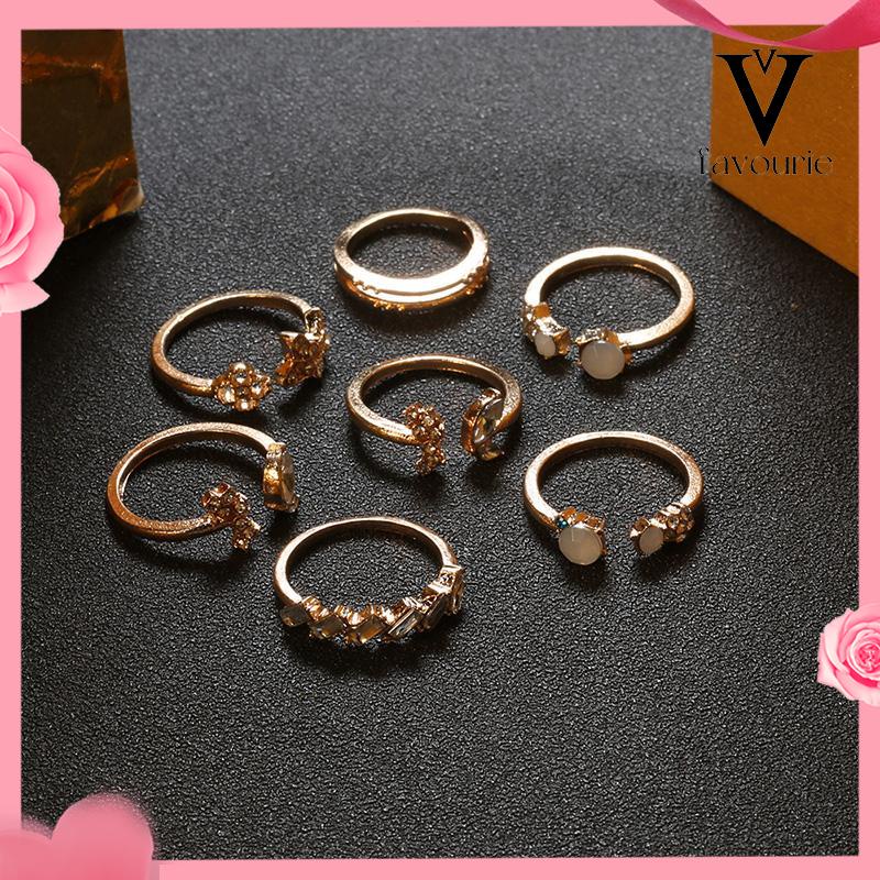 [COD]7-piece set berlian kupu-kupu bunga set cincin wanita cincin kristal festival pernikahan antik-FA