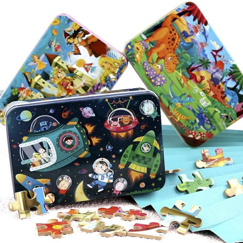Mainan Edukasi Anak Puzzle Kayu 100pcs Wooden Jigsaw Kotak Kaleng Besi Tin Box Kado Souvenir Ultah Anak Birthday Gift Hampers Hadiah