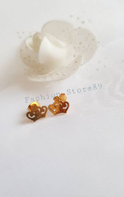 Anting import model tusuk bestseller titanium gold white crown antikarat anting anak dan dewasa