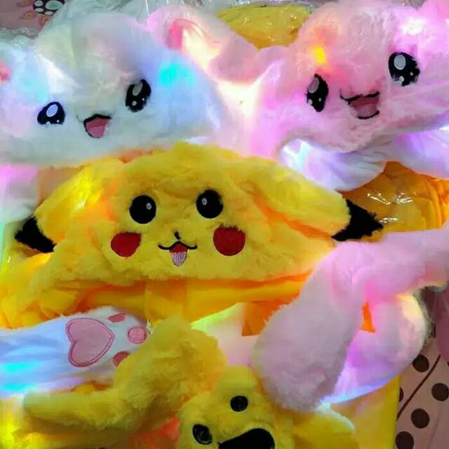 topi pikachu LED Lampu gerak kuping kelinci bunny hat