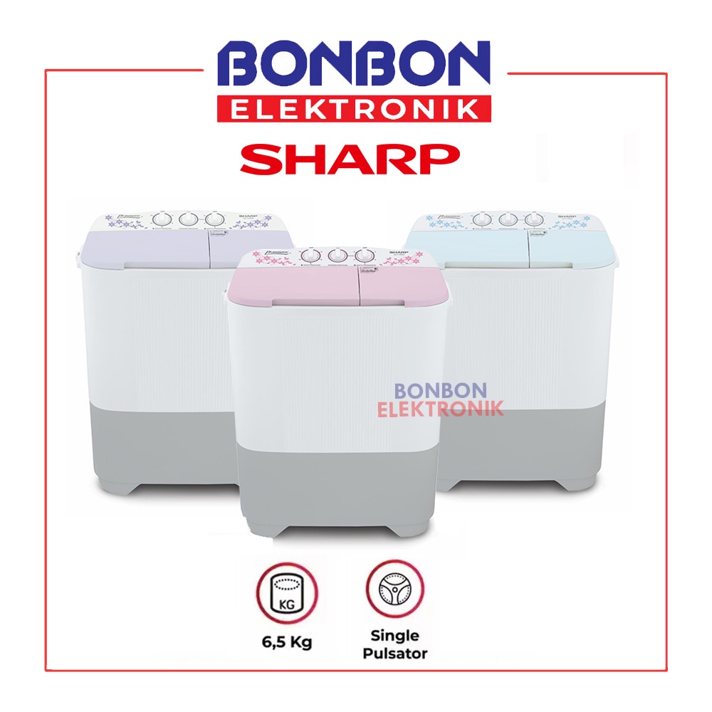 Sharp Mesin Cuci 2 Tabung 6.5KG ES-T70MW-PK/LC/BL / EST70MW