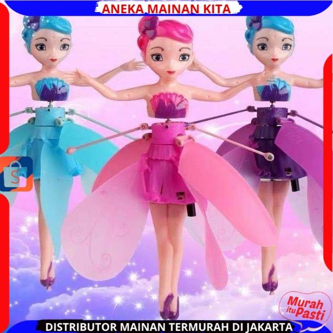 (BISA COD) Mainan Peri Terbang Sensor Princess Pakai Baterai Cas Berlampu Boneka Terbang Terbaru