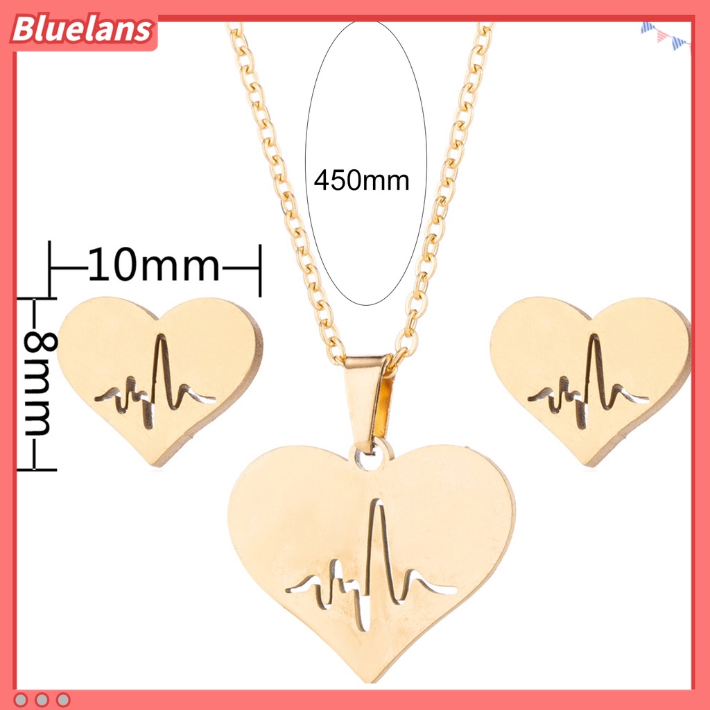 1 Set Kalung Anting Bentuk Hati Model Hollow Out Untuk Wanita